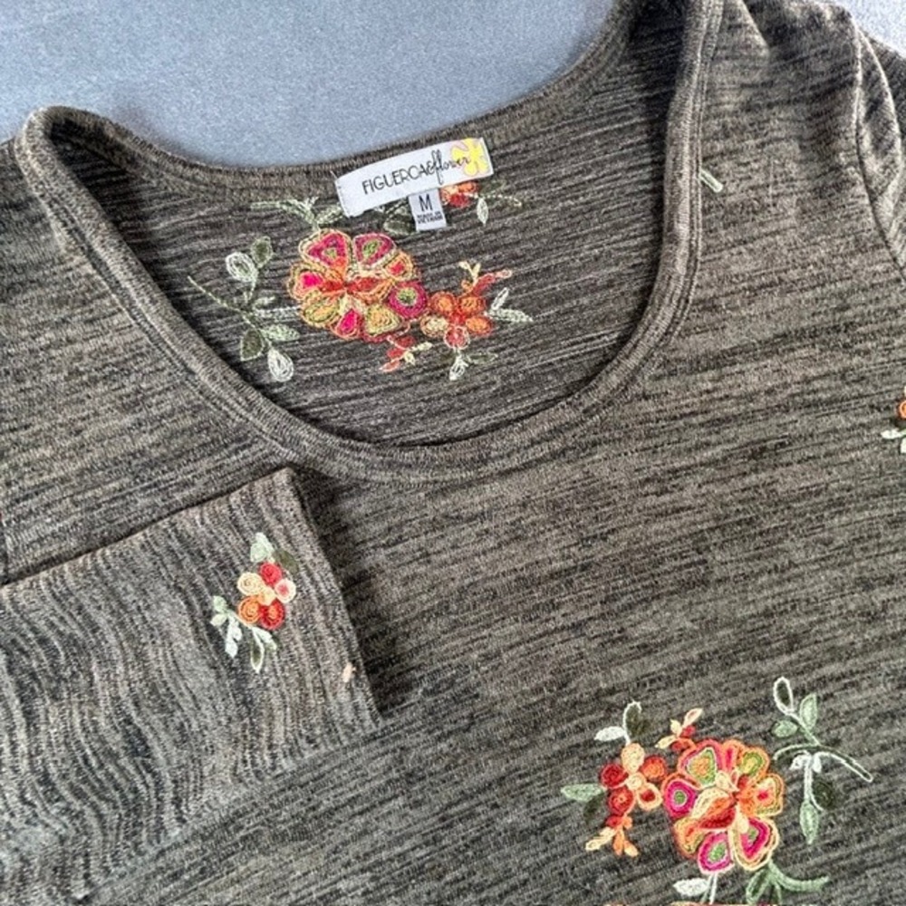 Figueroa & Flower Women's Floral Embroidered Tunic 3/4 Sleeve Sweater Blouse MD